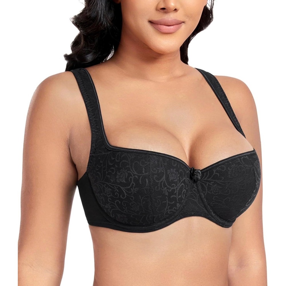 DotVol Women Black Lace Demi Underwire‎ Lightly Padded Balconette Bra 36DD